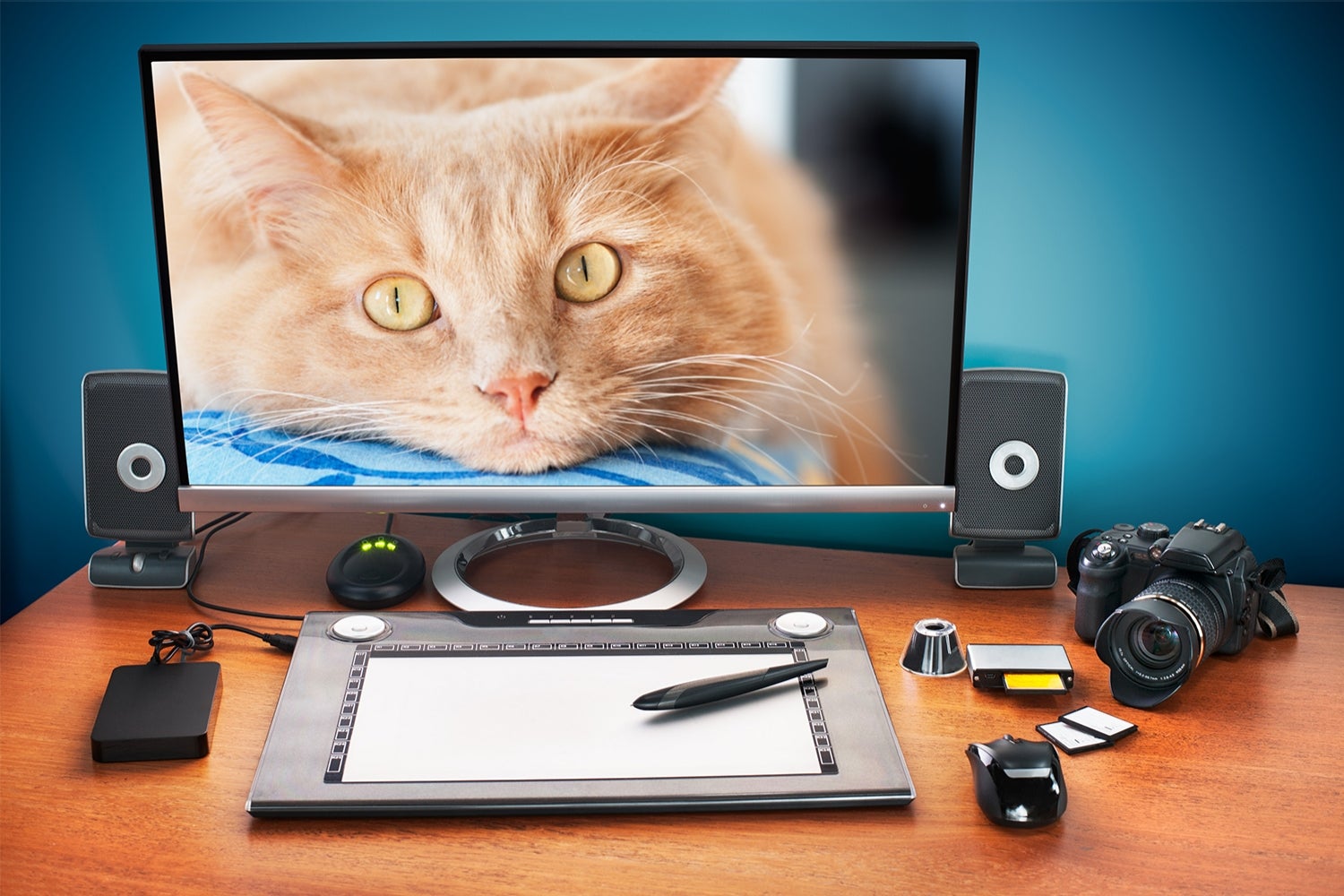 Desktop computer and editing a photo