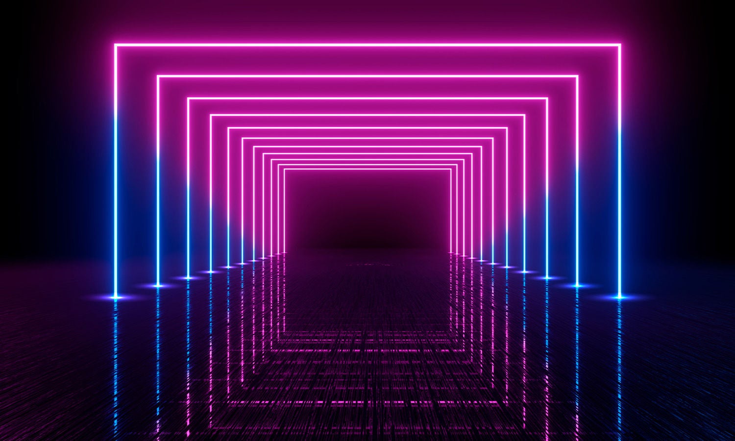 霓虹激光灯映照下的幽暗隧道