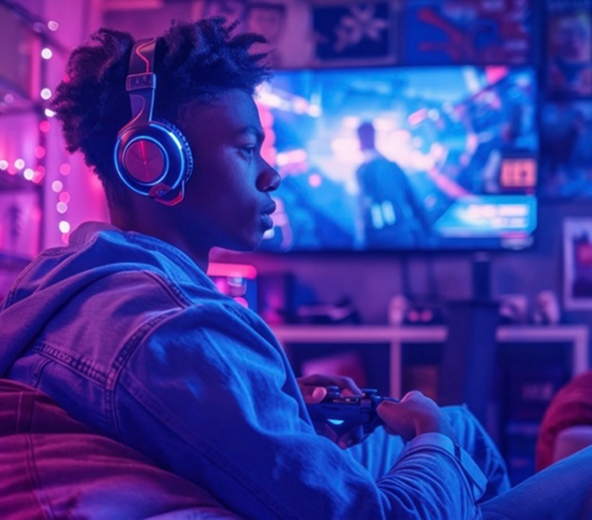 Two Crucial DDR5 Pros stood up and displayed on a desk next to a computer with a bright office in the background.