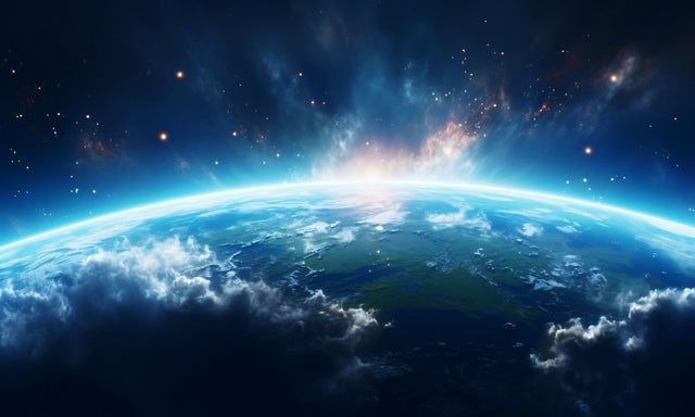 云层环绕的地球太空全景（电影级镜头）