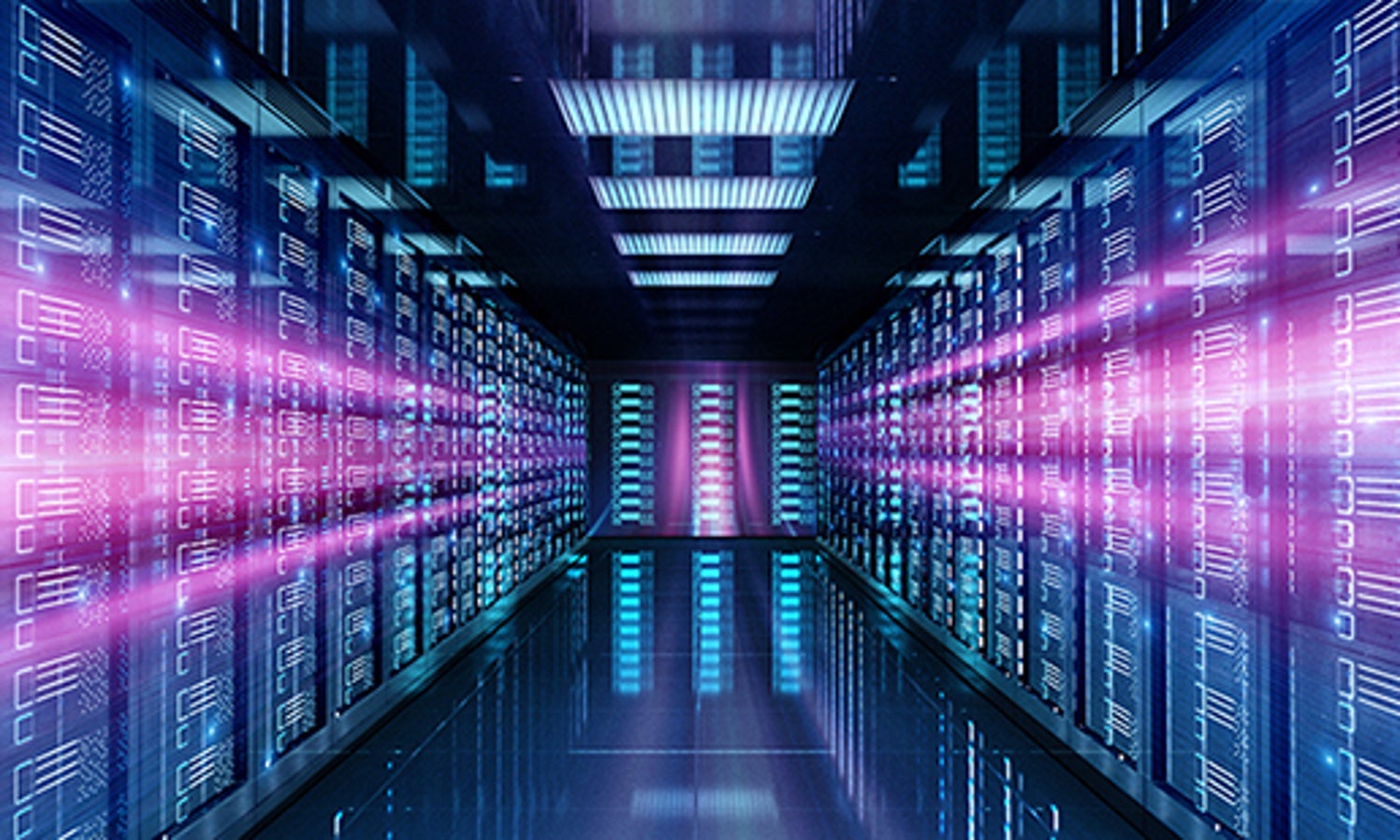 粉色灯光装饰下的数据中心 