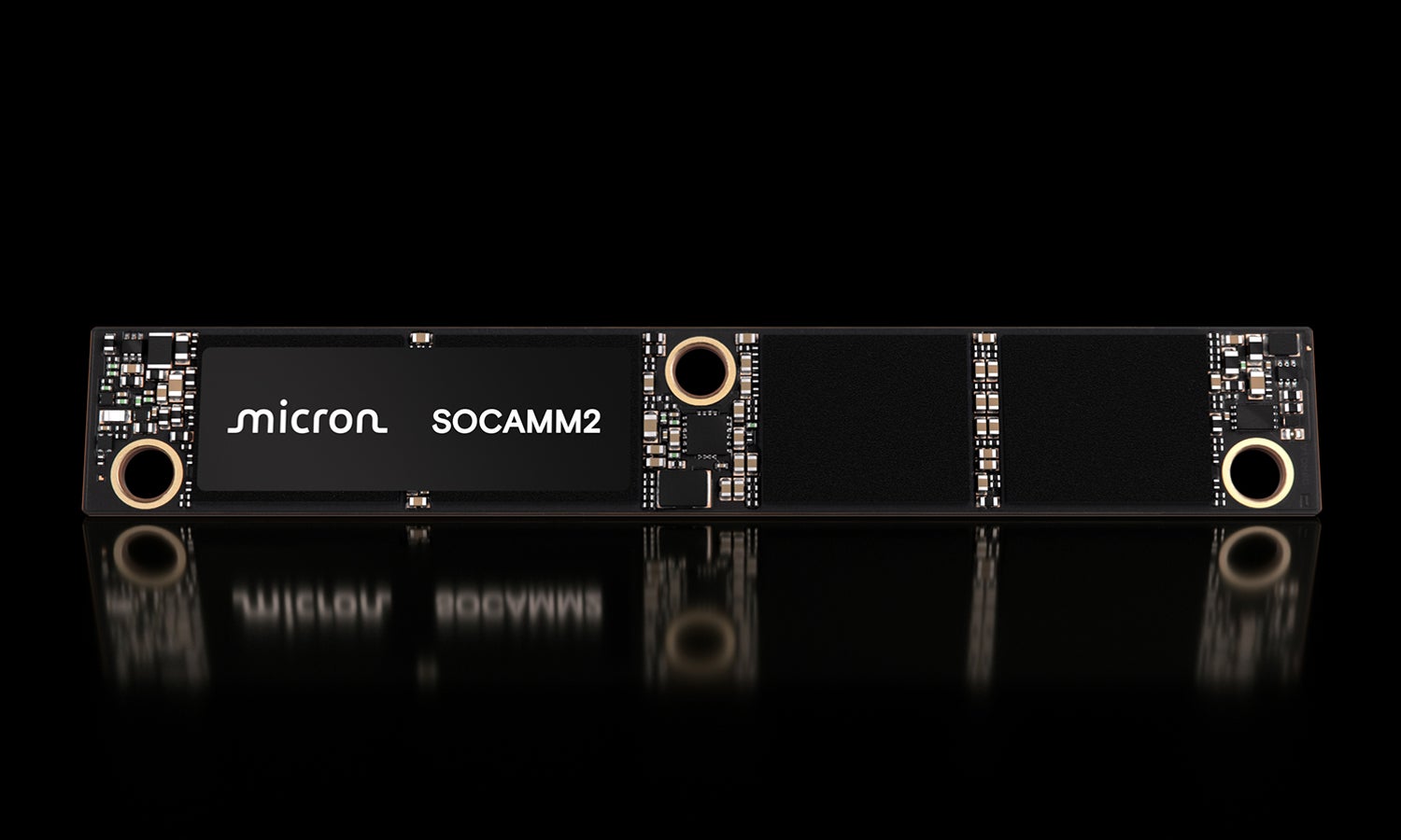 SOCAMM2 module from the front on a black background